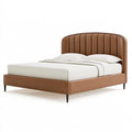 Lit double 160 x 200 cm revêtement aspect cuir brun rembourré style contemporain