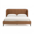 Lit double 160 x 200 cm marron aspect cuir à tête de lit capitonnée