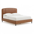 Lit double 160x200 cm en similicuir marron style contemporain avec tête de lit capitonnée