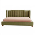 Lit double 160 x 200 cm en similicuir vert olive avec tête de lit capitonnée