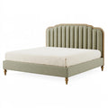 Lit double 160 x 200 cm en tissu vert sauge avec tête de lit capitonnée style classique