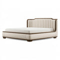 Lit 160 x 200 cm en tissu beige avec cadre en bois style classique