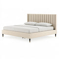 Lit 160 x 200 cm en tissu beige avec tête de lit capitonnée style contemporain