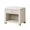 Table de chevet 60 x 45 x 60 cm blanche en bois avec plateau effet marbre et tiroir