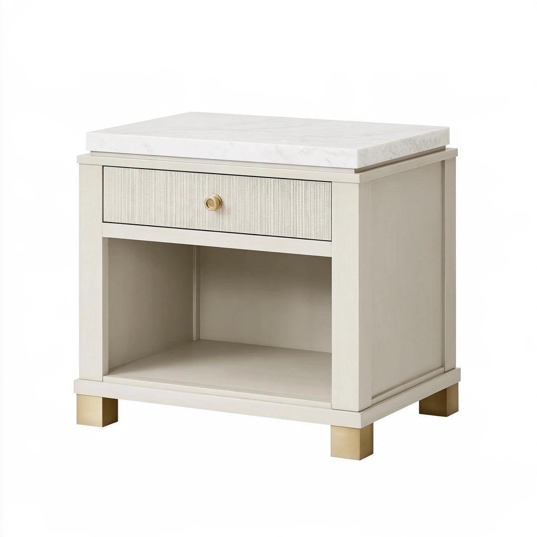 Table de chevet 60 x 45 x 60 cm blanche en bois avec plateau effet marbre et tiroir