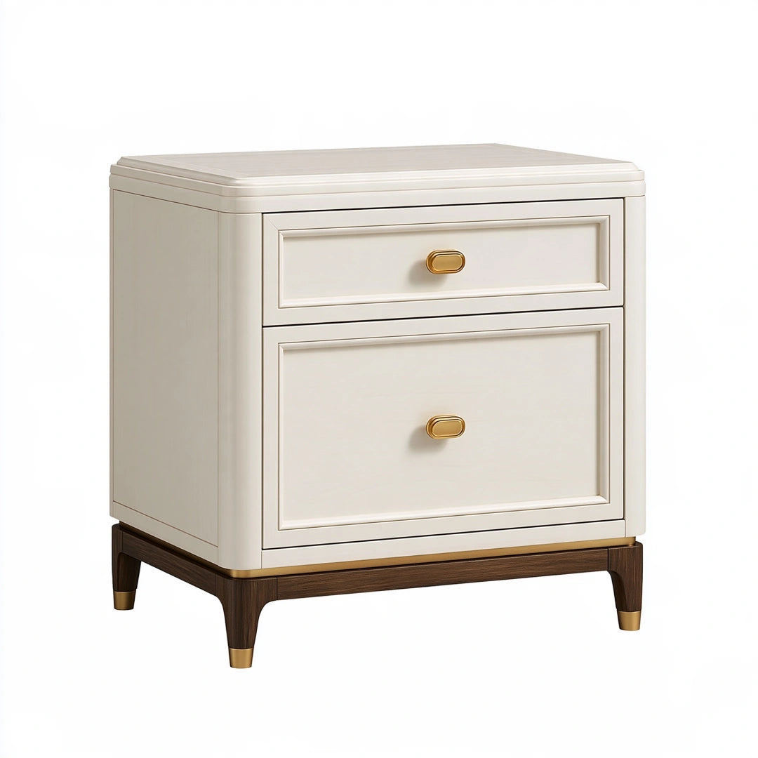 Table de chevet 55 x 45 x 60 cm en bois blanc cassé avec tiroirs style classique