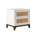 Table de chevet 50 x 40 x 60 cm en bois blanc et noyer avec 2 tiroirs en cannage style rétro