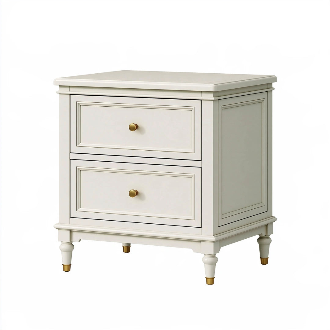 Table de chevet 60 x 45 x 65 cm en bois blanc à 2 tiroirs style classique