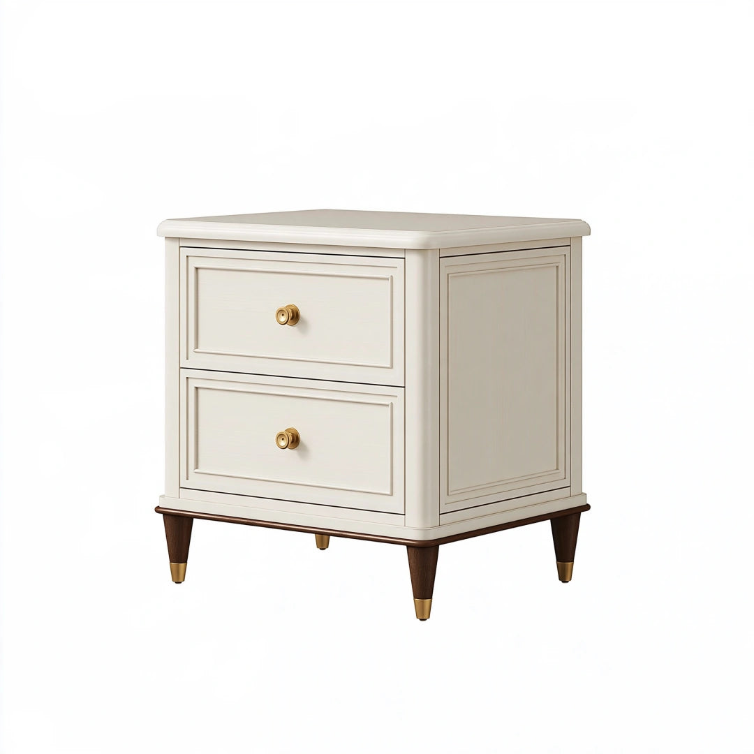 Table de chevet 55 x 40 x 60 cm blanche en bois à 2 tiroirs style classique