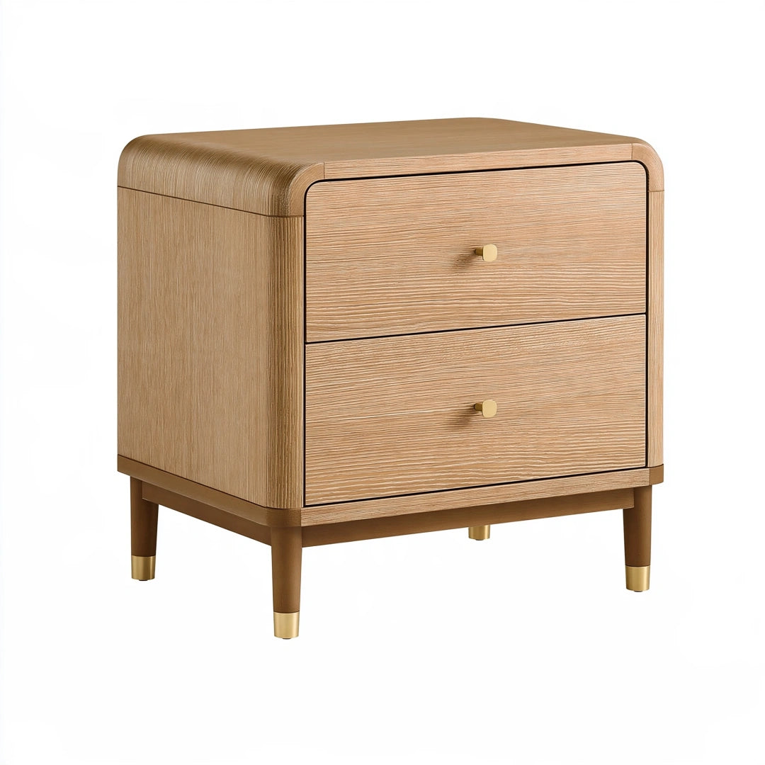 Table de chevet 50 x 40 x 60 cm en bois beige à 2 tiroirs style contemporain