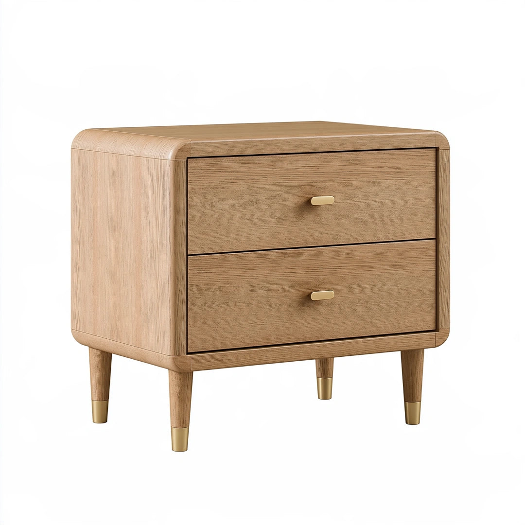 Table de chevet 50 x 40 x 55 cm en bois beige avec 2 tiroirs style contemporain