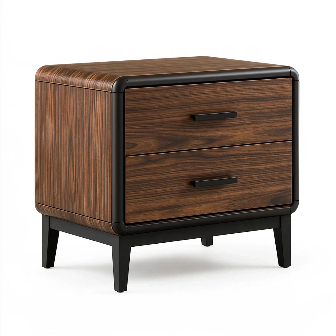 Table de chevet 60 x 45 x 55 cm en bois brun à 2 tiroirs style contemporain